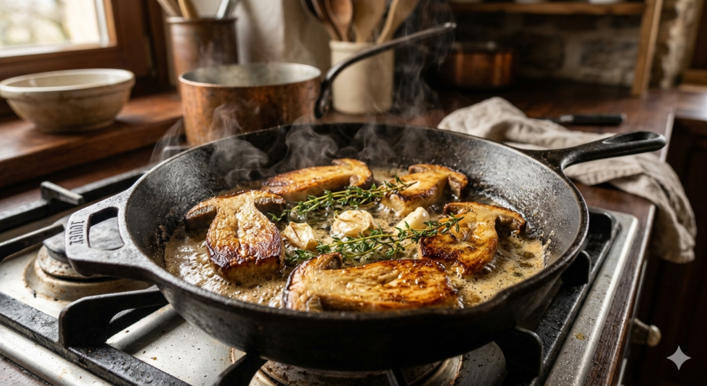Gourmet Recipe: Pan-Seared Porcini with Garlic-Thyme Butter & Creamy Polenta