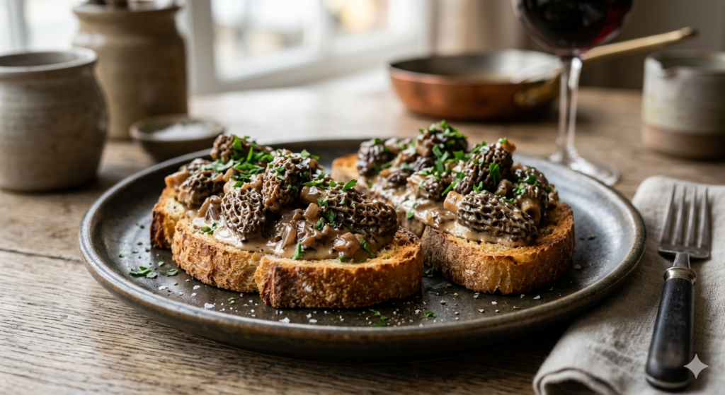 Gourmet Recipe: Creamy Morel Mushrooms in Madeira Sauce on Toast