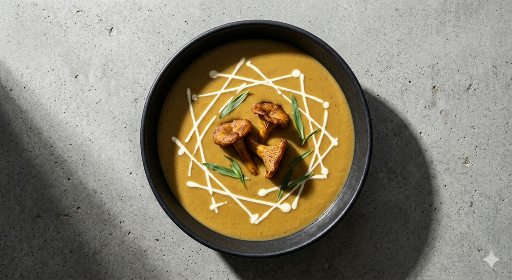 Gourmet Recipe: Silky Wild Yellowfoot Chanterelle Cream Soup with Fresh Tarragon