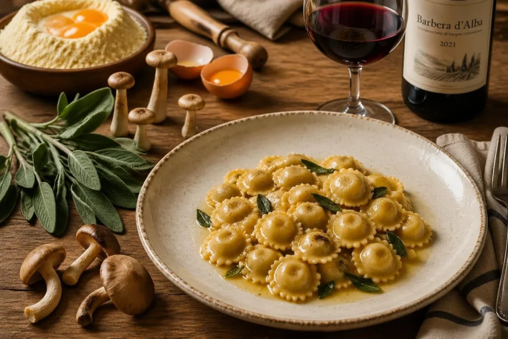 Agnolotti del Plin with Marasmius oreades