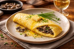 Alpine Omelette Baveuse with Wild Grey Chives and Fungi