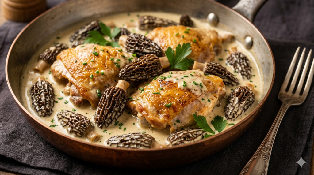 The Star Story: Legend has it that Napoleon Bonaparte demanded his chefs create dishes that were both hearty enough for a soldier and refined enough for an Emperor. The Poulet aux Morilles, hailing from the Jura region of France, became the absolute gold standard of French country cooking. It is a dish that commands respect, combining the humblest farm poultry with the most aristocratic of forest treasures—the Morel.