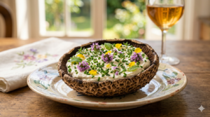 Master the art of the perfect Stuffed Parasol Mushroom. A gourmet, vegetarian recipe inspired by Claude Monet, featuring baked Parasol caps filled with creamy goat cheese and vibrant fresh spring herbs.
