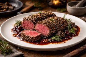 Black Forest Venison Medallions with Gray Chanterelle Crust