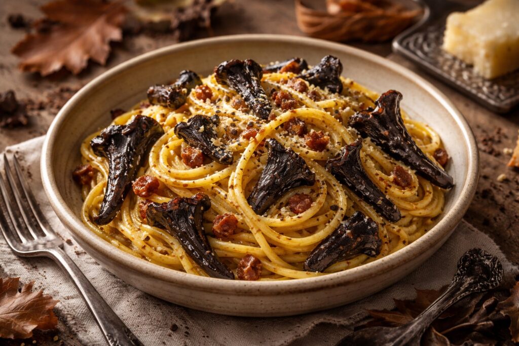 Black Trumpet Mushroom Pasta Carbonara