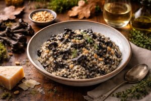 Black Trumpet Risotto with Toasted Pine Nuts
