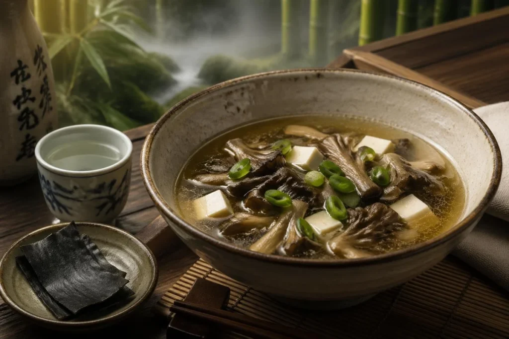 Broth with Grey Chanterelles and Silken Tofu