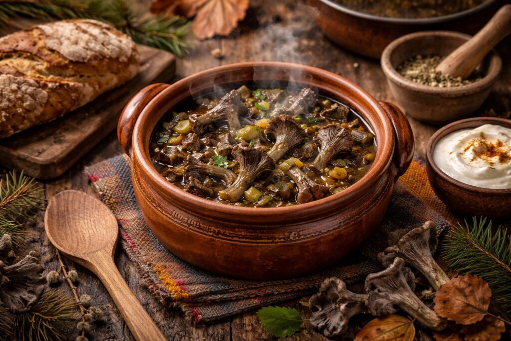 Bulgarian Gray Chanterelle "Kavarma" with Leeks