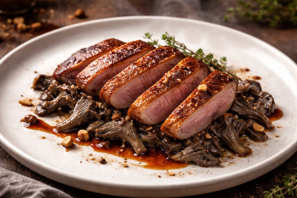 Bulgarian Gray Chanterelle & Smoked Duck Breast with Rosehip Reduction