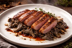 Bulgarian Gray Chanterelle & Smoked Duck Breast with Rosehip Reduction Bulgarian Gray Chanterelle & Smoked Duck Breast with Rosehip Reduction