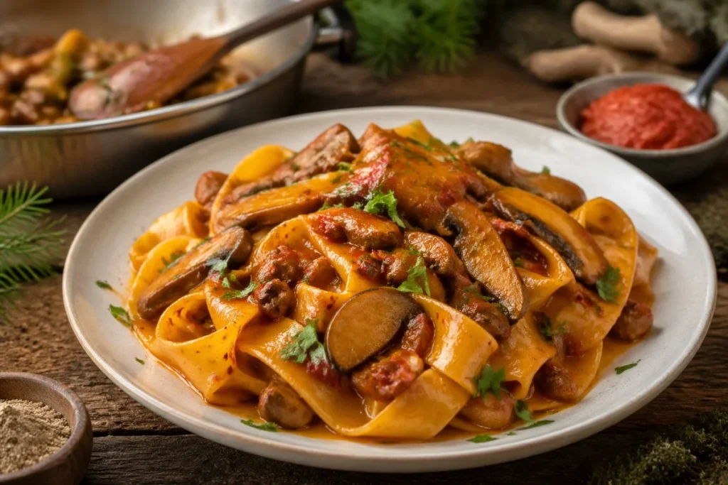 Calabrian Nduja and Porcini Pappardelle
