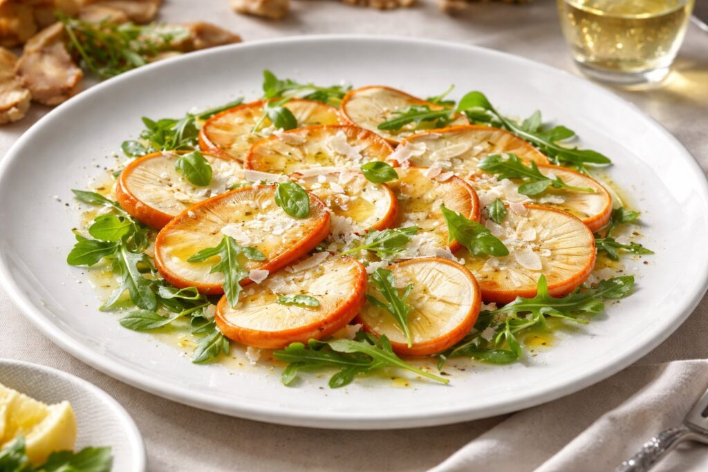 Carpaccio di Ovoli (Amanita Caesarea) with Truffle Oil