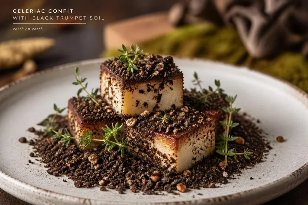 Celeriac Confit with Black Trumpet "Soil"
