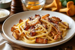 Chanterelle Carbonara with Croutons
