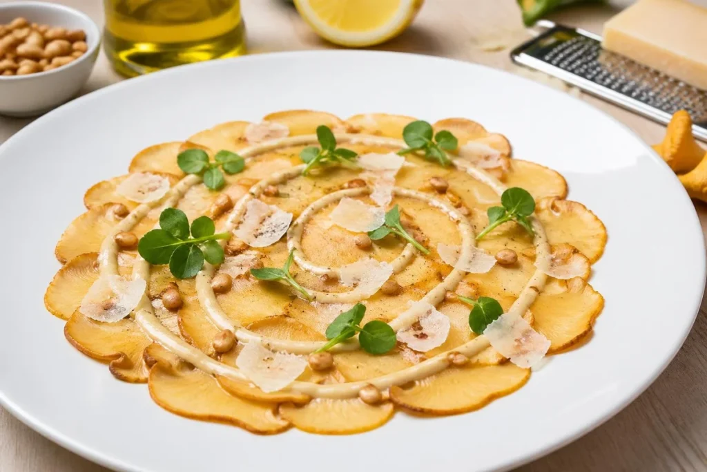Chanterelle Carpaccio with Pine Nut Emulsion