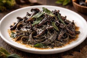 Charcoal Pasta with Black Trumpet and Sage