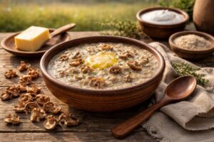 Gourmet Magic Heritage Balkan Kachamak with Wild Fairy Ring Mushroom Recipe