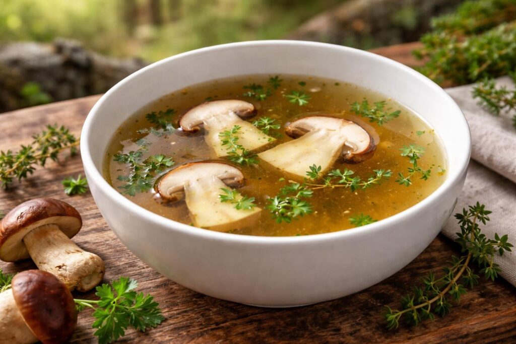 Clear Forest Porcini Broth with Fresh Herbs — The Pure Taste of Wild Boletus: A Clear, Aromatic Recipe for Home Cooks