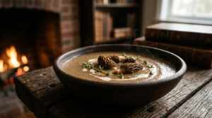 The Star Story: The legendary author J.R.R. Tolkien had a deep affection for the rustic comforts of the English countryside. In his world, mushrooms were the ultimate forest prize, a delicacy worthy of a festive feast. This thick, soul-warming soup, infused with the essence of dried Morels, is exactly the kind of "comfort in a bowl" that celebrates the magic of the wild woods.