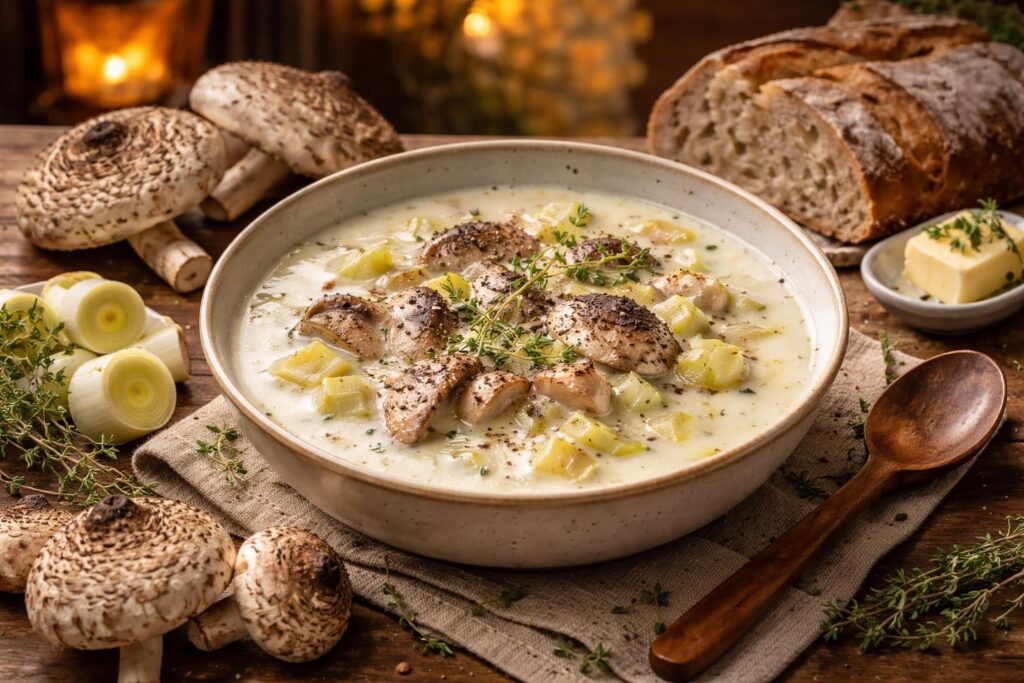 Creamy Parasol and Leek Chowder