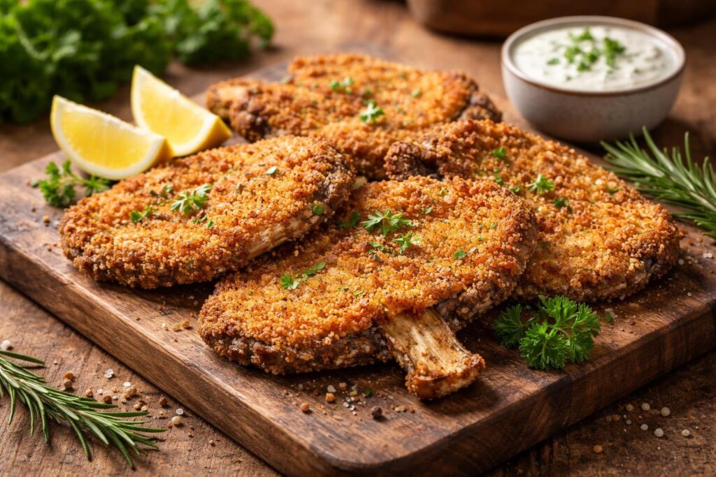 Crispy Breaded Parasol Mushroom Steaks (Schnitzel Style) — Easy Vegetarian Main Course