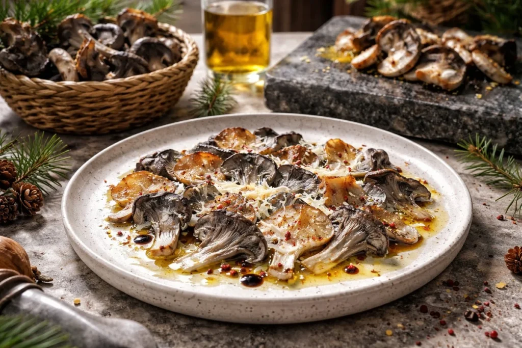 Dolomite Stone-Roasted Gray Chanterelle Carpaccio