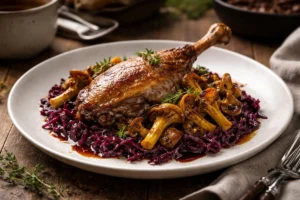 Duck Confit with Yellow Foot and Red Cabbage