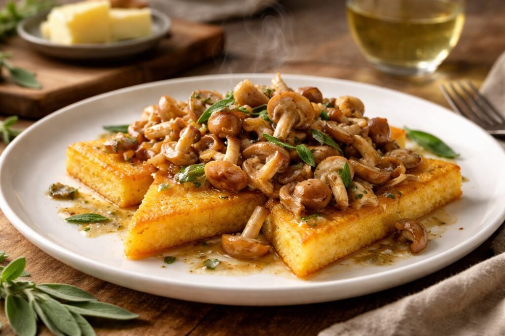 Home Comfort Easy Pan Seared Polenta and Fairy Ring Mushrooms Recipe