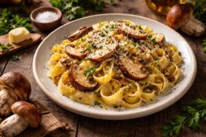 Golden Ribbon Tagliatelle with Wild Boletus edulis and Pecorino Recipe