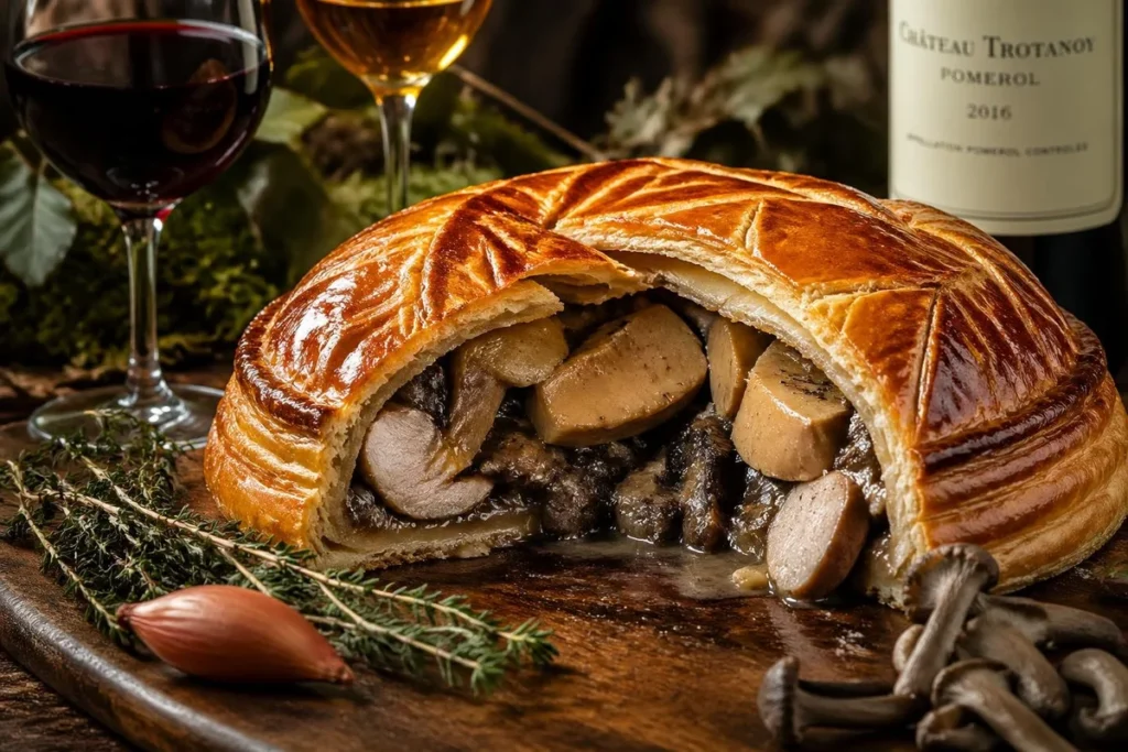 French Tourte aux Cailles with Foie Gras and Grey Chanterelles