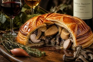 French Tourte aux Cailles with Foie Gras and Grey Chanterelles