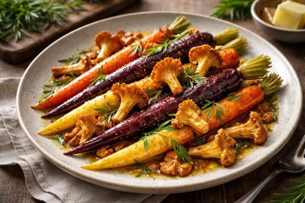 Glazed Heirloom Carrots with Chanterelles and Fresh Tarragon