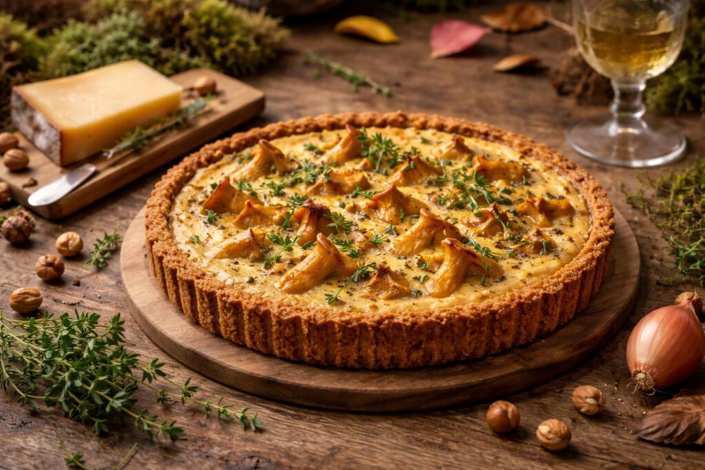 Golden Chanterelle Tart with Hazelnut Crust