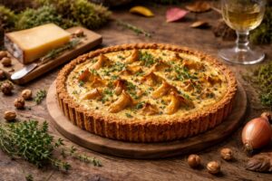 Golden Chanterelle Tart with Hazelnut Crust