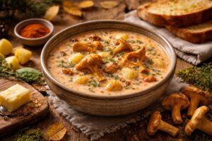 Golden Chanterelle and Potato Chowder with Smoked Paprika