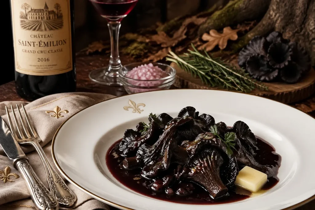 Gourmet Magic Wild Harvested Gourmet Eleanor of Aquitaine Braised Black Trumpet and Red Wine Reduction for Incredible Mastery Recipe
