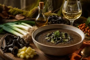 Gourmet Magic Wild Harvested Gourmet Jean-Jacques Rousseau Rustic Black Trumpet and Wild Leek Soup for Total Perfection Recipe