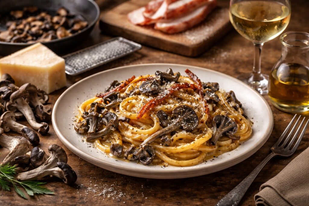 Gray Chanterelle Carbonara di Bosco with Guanciale