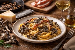 Gray Chanterelle Carbonara di Bosco with Guanciale