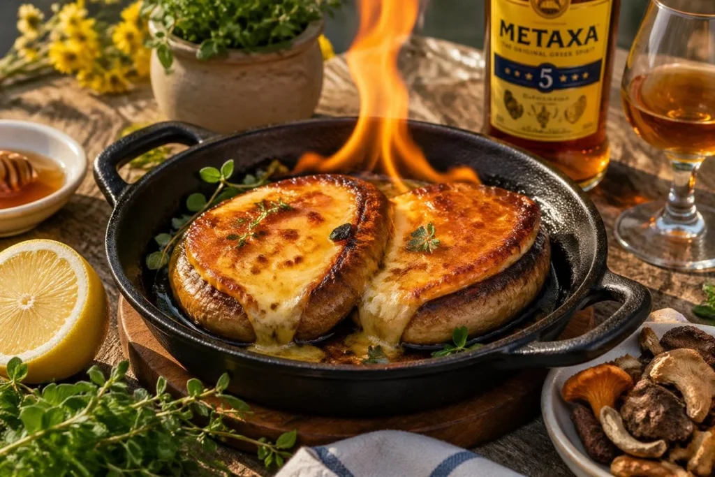 Greek Parasol Saganaki with Metaxa & Honey