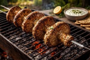 Grilled Parasol Mushroom Skewers - A Meaty Forest Kebab