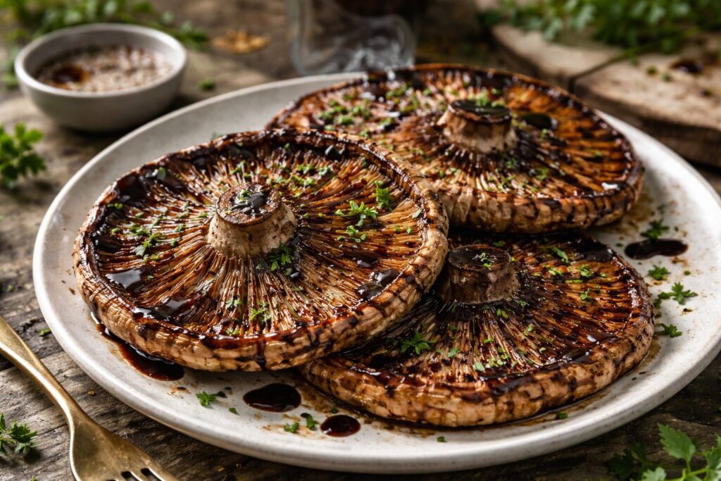 Grilled Parasol Mushroom with Garlic and Balsamic Glaze