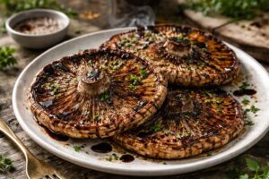 Grilled Parasol Mushroom with Garlic and Balsamic Glaze