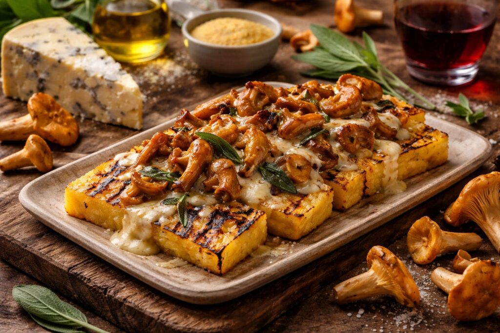Grilled Polenta with Wild Chanterelles and Gorgonzola Dolce