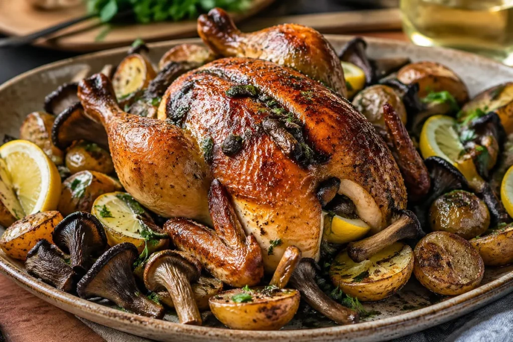 Hen with Wild Garlic and Grey Chanterelles