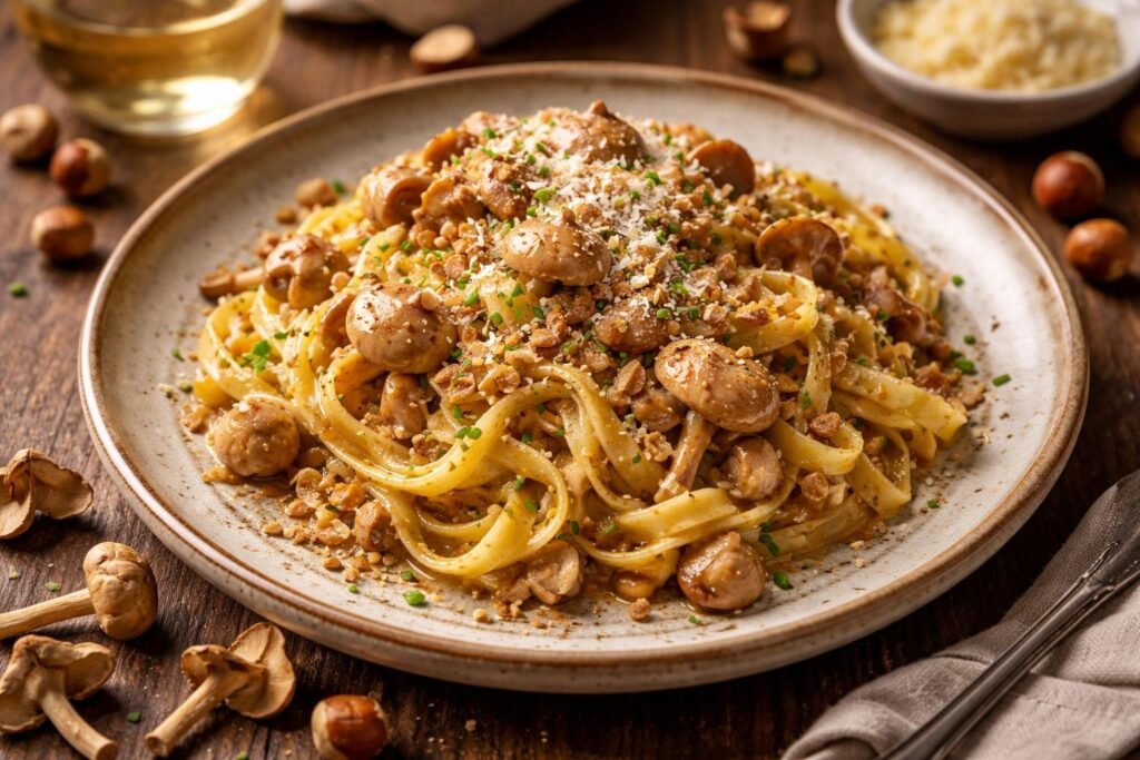 Gourmet Magic Authentic Fairy Ring Mushroom Pasta with Hazelnut Recipe