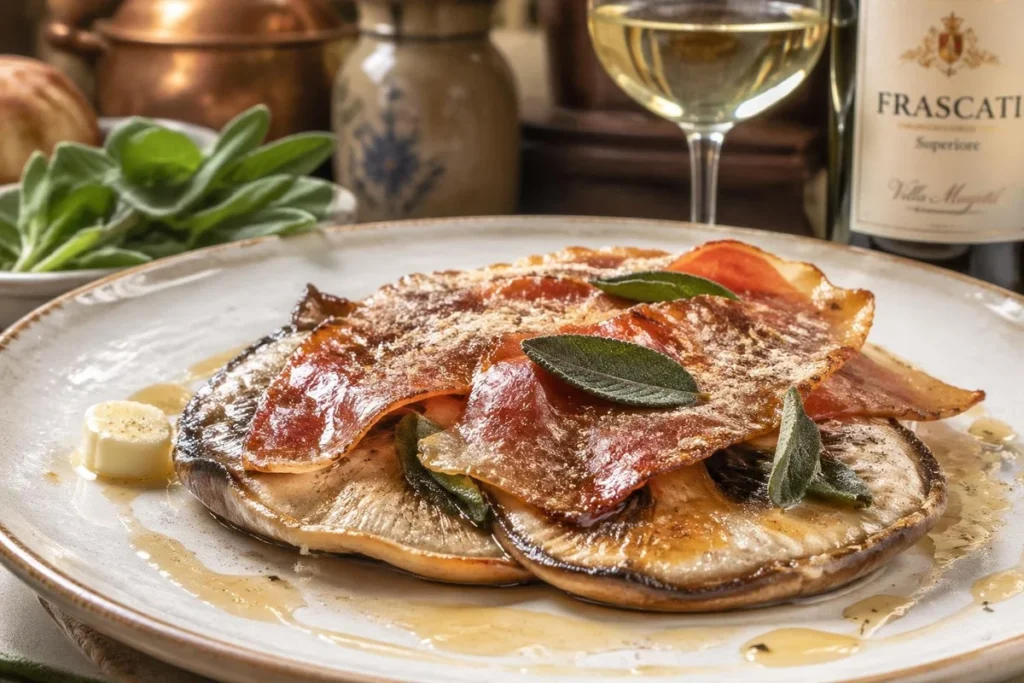 Macrolepiota procera "Saltimbocca" with Crispy Sage and Prosciutto