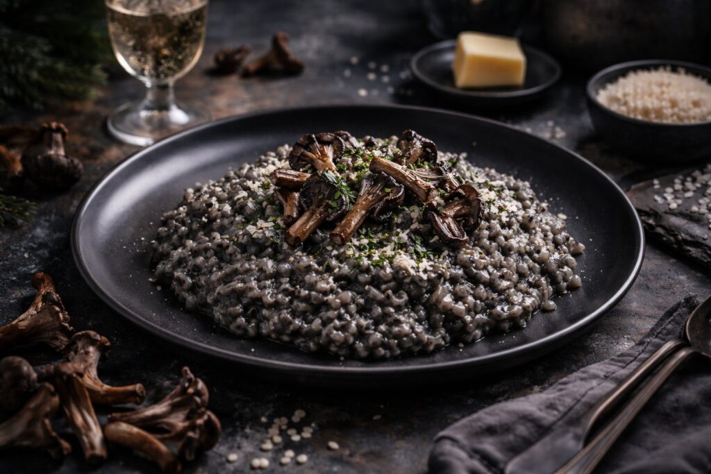 Midnight Risotto with Dried Grey Chanterelles