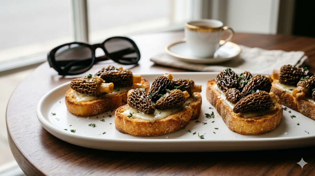Discover the ultimate Morel Mushroom Bruschetta. A sophisticated appetizer featuring buttery sautéed dried Morels, garlic, and fresh herbs on toasted ciabatta.