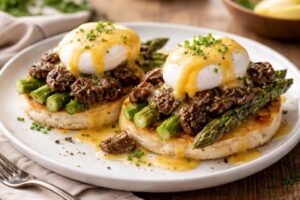 Morel Mushroom Eggs Benedict with Asparagus